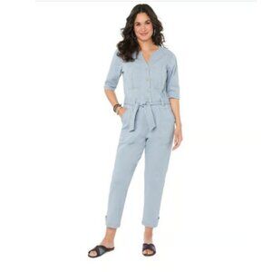 New! Democracy Stretch Twill Utility‎ Belted Jumpsuit, Light Blue 2X NEW!